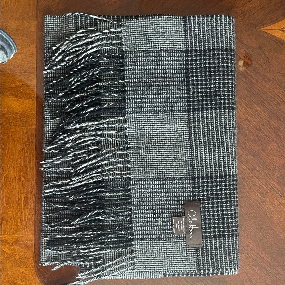 Cole Haan Black and Gray Houndstooth Scarf